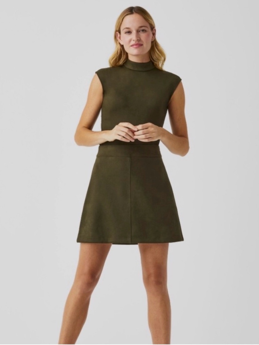 Spanx Sleeveless Mock Neck A-Line Bodysuit And Skirt In Olive